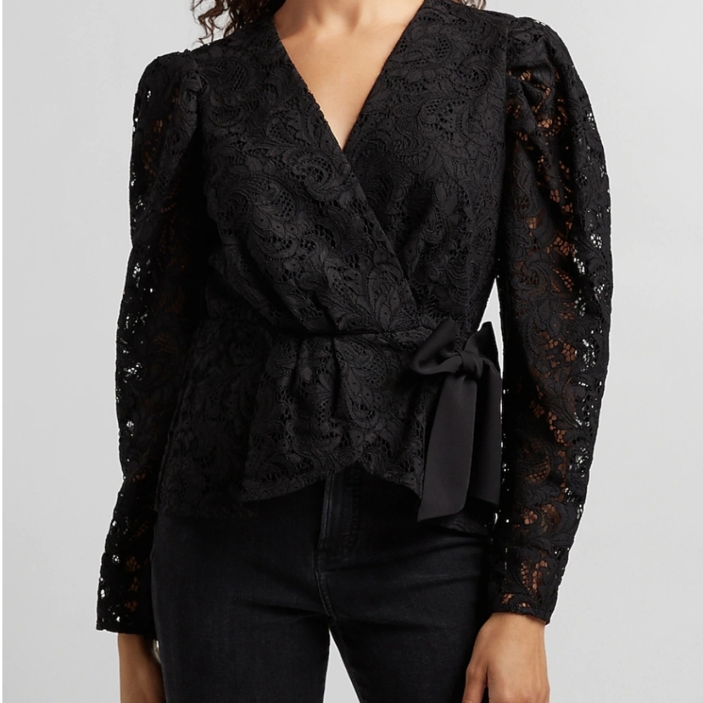 NWT Express Lace Wrap Front Bow Top